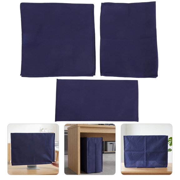 BESTYASH 1Set Universal Black Computer Dust Cover Kit for Desktop Tower Monitor with Protective Polyester Fabric