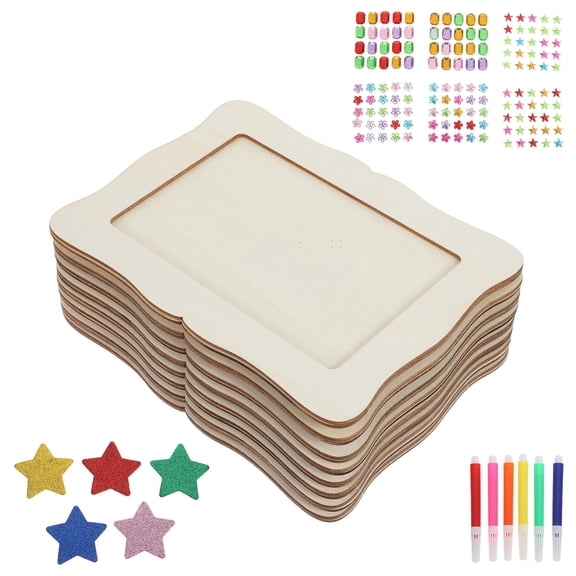 BESTYASH 1Set Paintable Unfinished Wood Picture Frame Craft Kit with Standing Display Assorted Color