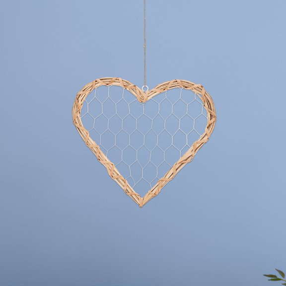 BESTYASH 1Set Heart Shaped Willow Wreath Picture Holder Beige for Vintage Style Wall Art