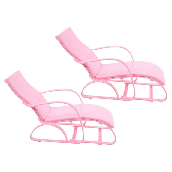 BESTYASH 2 Pcs Miniature Beach Chairs for Dolls, 6.68 Inch Plastic Lounge Furniture, Beach Accessories for Crafts, Suitable for 11.5 Inch Dolls, Pink