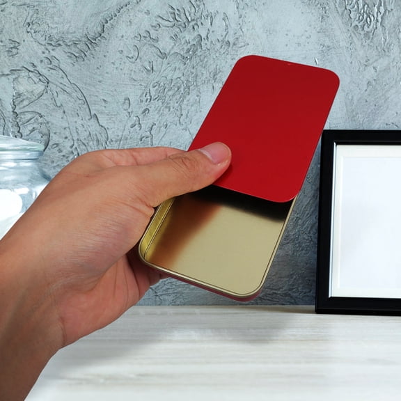 BESTYASH 2Pcs Small Red Tinplate Storage Boxes Slide Top Metal Containers for Balm and Cosmetics