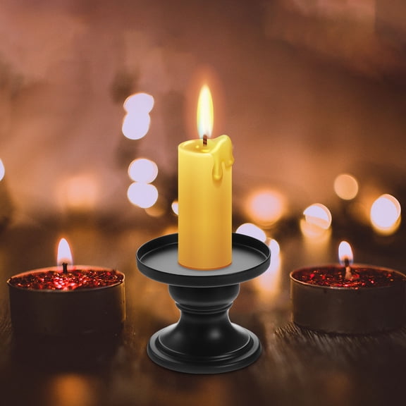 BESTYASH 2 Pcs Wide Mouthed Candle Pillar Holder Black for Christmas Elegant Design Home Decor