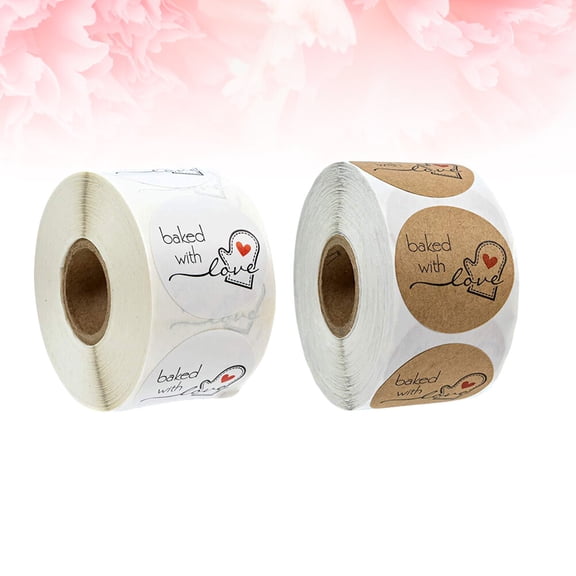 BESTYASH Baking with Love Round Decorative Stickers for Bakery Candy Bags and Dessert Shop Packaging