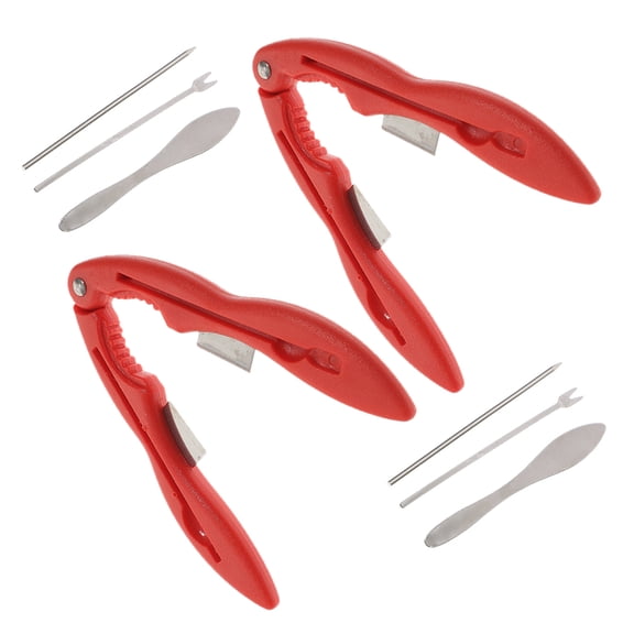 BESTYASH 2 Sets Stainless Steel Seafood Tools and Red Forks for Family Gatherings and Seafood Parties