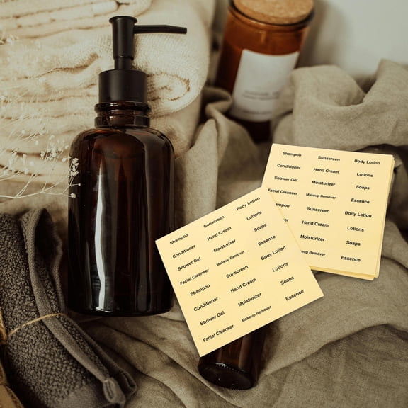 BESTYASH 20 Sheets Lotion Bottle Label Light Yellow Paper Waterproof Organizing Supplies for Travel Bottle and Home Use