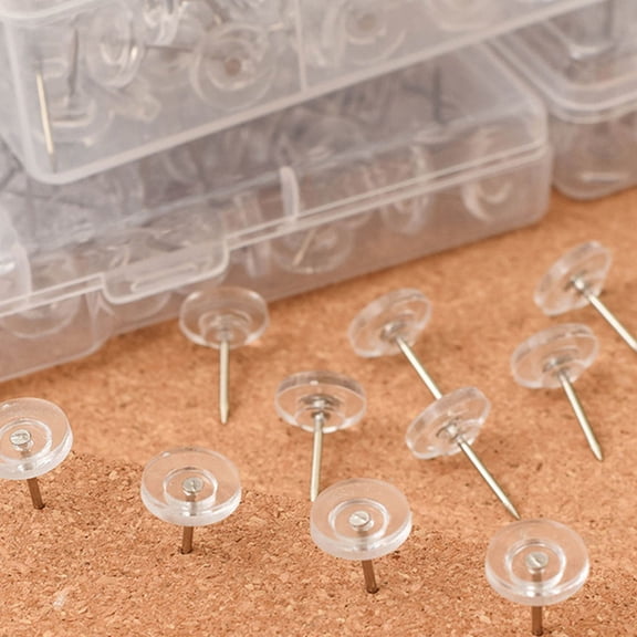 BESTYASH 200Pcs Clear Thumbtacks for Wall Plastic Flat Top General Users Map Markers