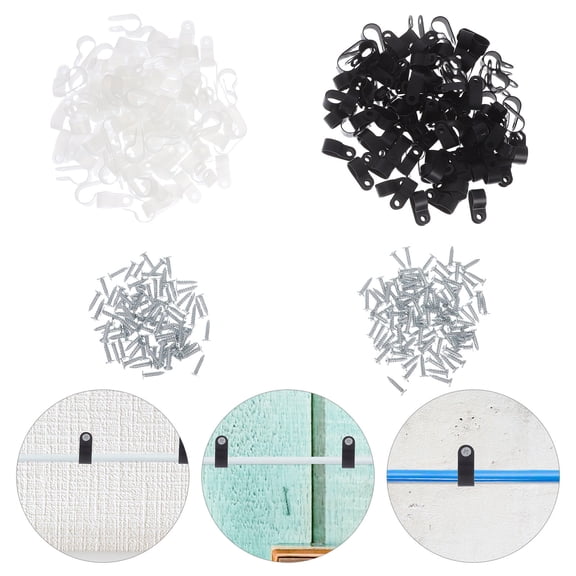 BESTYASH 200Pcs Screw Cable Clips Nylon R Type for String Light and Rope Light Mounting