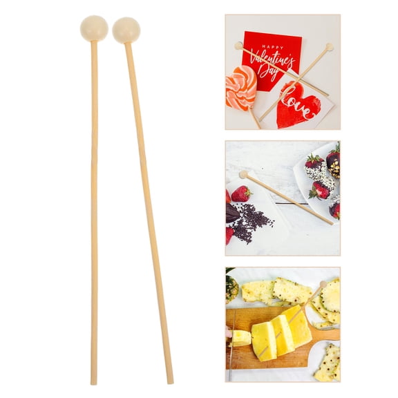 BESTYASH 200pcs Wooden Cake Sticks with Decorative Tips, Stylish Drink Stirrers for Parties, Dessert Decoration and More
