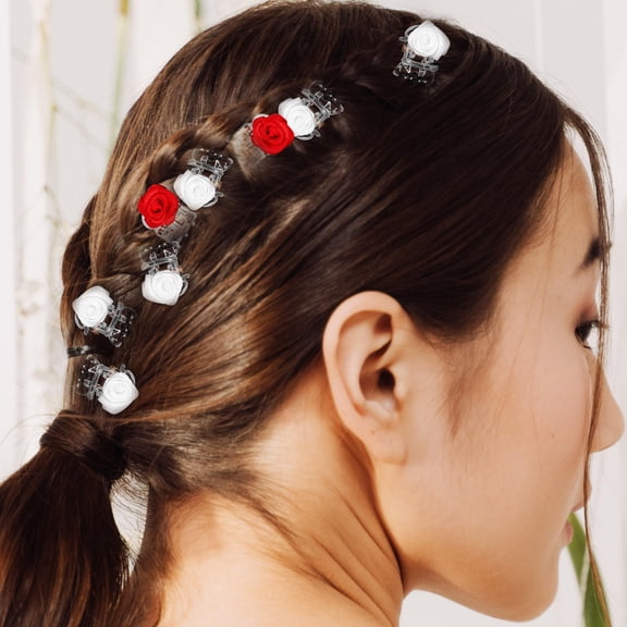 BESTYASH 20-Pack Small Hair Barrettes with Flexible Plastic Rose Design Clips for Women and Girls Special Occasions