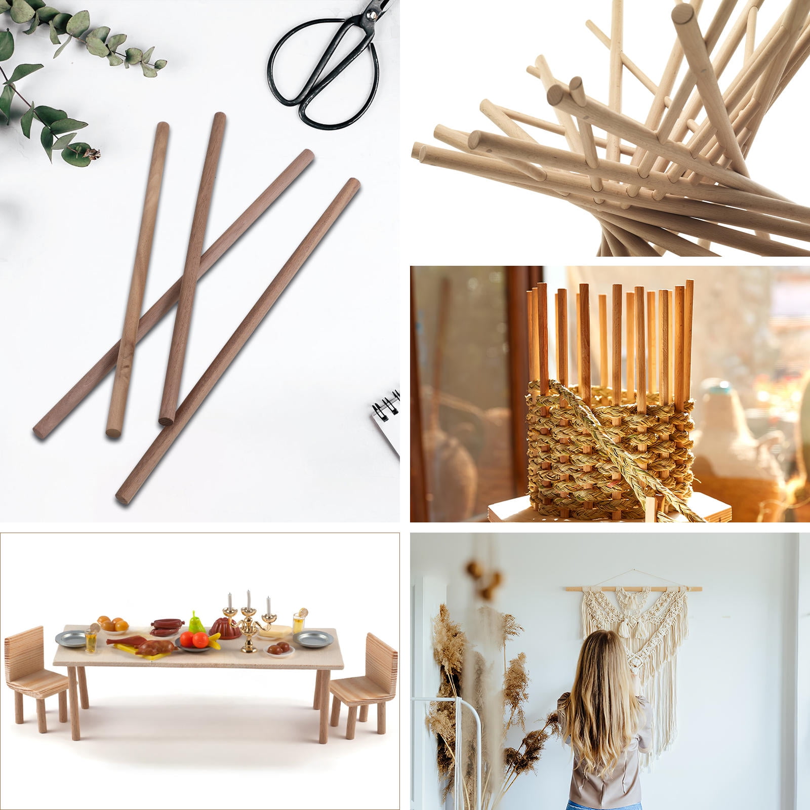 BESTYASH 24 Pcs Cake Dowel Rods Set Black Walnut Craft Wood Pieces Multi Color For Model Making Classes