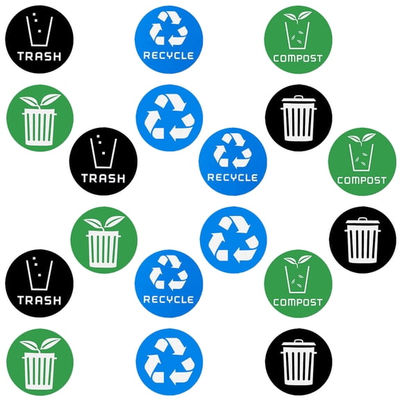 BESTYASH 24Pcs Easy Apply Recycle Trash Bin Stickers Assorted Color PVC Labels for Waste Sorting