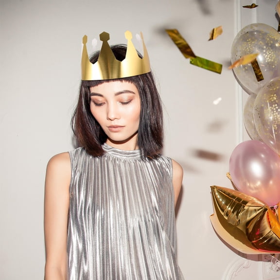 BESTYASH 24Pcs Golden Paper Crown Party Hats Luxurious Celebration Accessories for Birthday Photo Booth Props