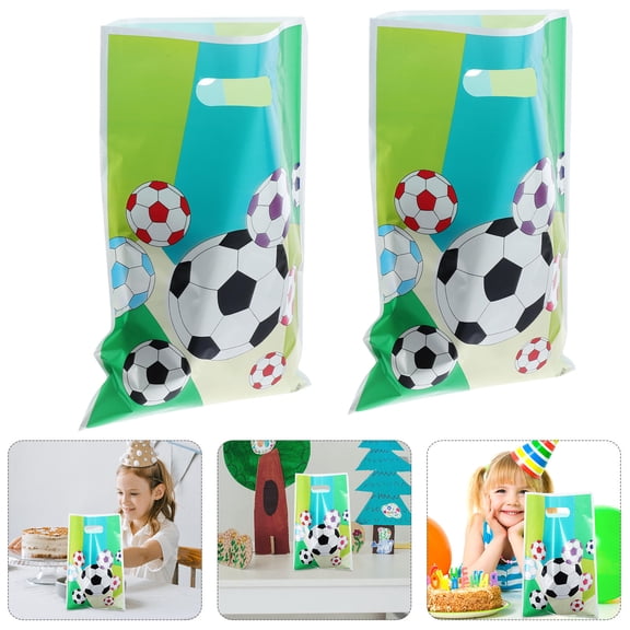 BESTYASH 24Pcs Green Soccer Goodie Bags Paper with Pe Coating Waterproof Integrated Handle for Party Favors