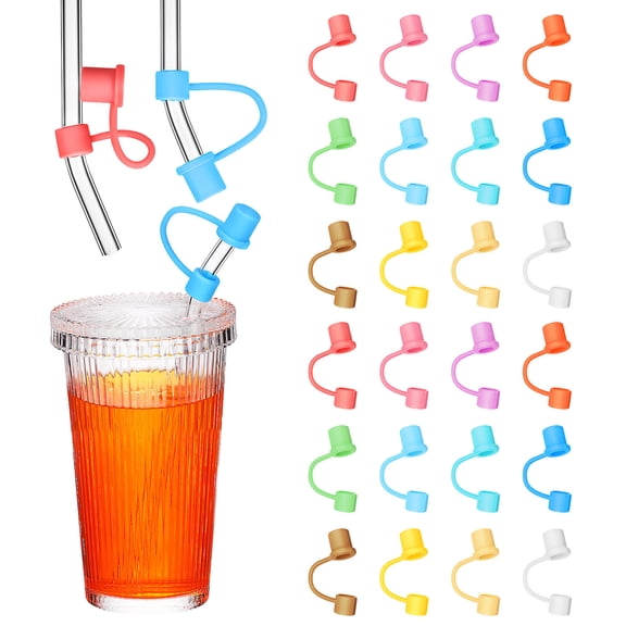 BESTYASH 24Pcs Silicone Straw Covers Reusable Drinking Straw Tips for Cups and Tumblers Assorted Colors