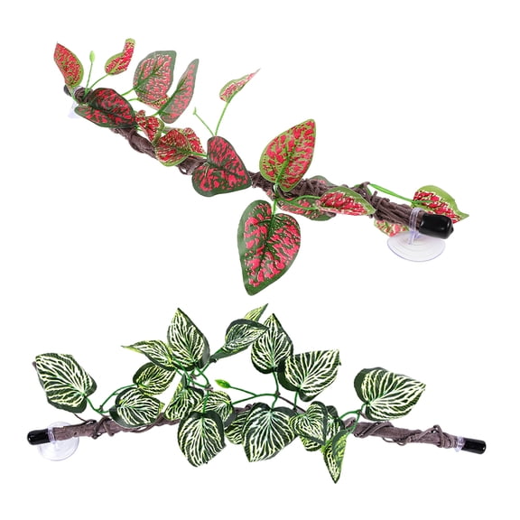 BESTYASH 2-Pack Artificial Green Plant Vines for Reptile Tanks and Pet Enclosures, Plastic Decorative Accessories