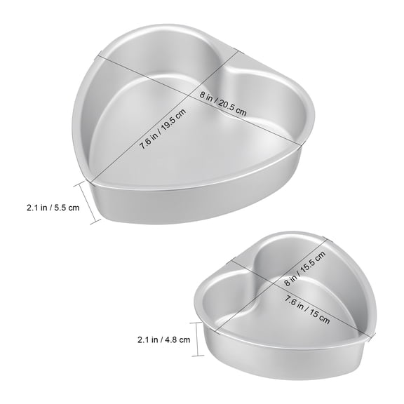BESTYASH 2Pcs Heart Cake Pans Set Aluminum for Baking Unique Design Silver Color