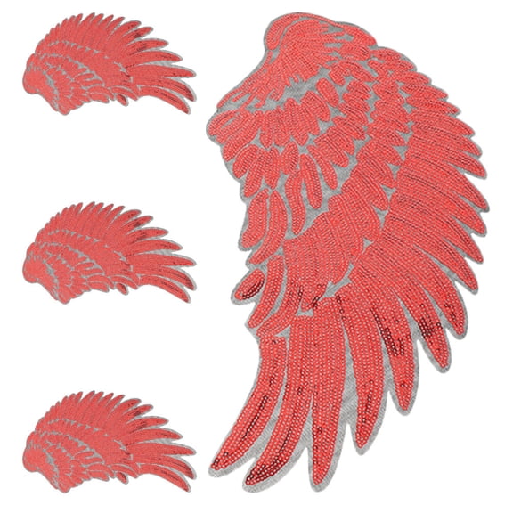 BESTYASH 2Pairs Decorative Red Sequin Wing Fabric Applique Patch Self Adhesive for Jackets Bags
