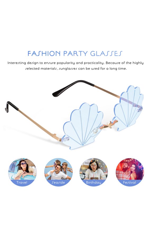 2Pairs Funky Shell Glasses Party Eyewear with Rimless Design for New Year Events