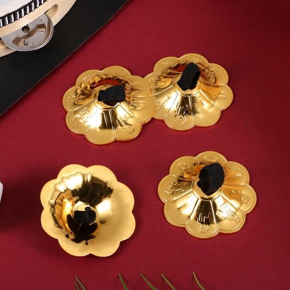 BESTYASH 2Pairs Hand Finger Cymbals Copper Material Golden Color for Belly Dance and Music Festivals