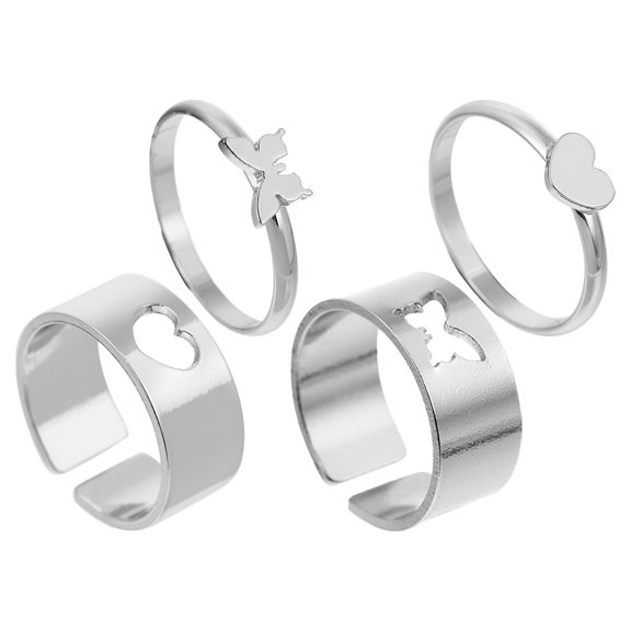 BESTYASH 2Pairs Polished Copper Adjustable Couple Rings Decorative Fashion Finger Rings