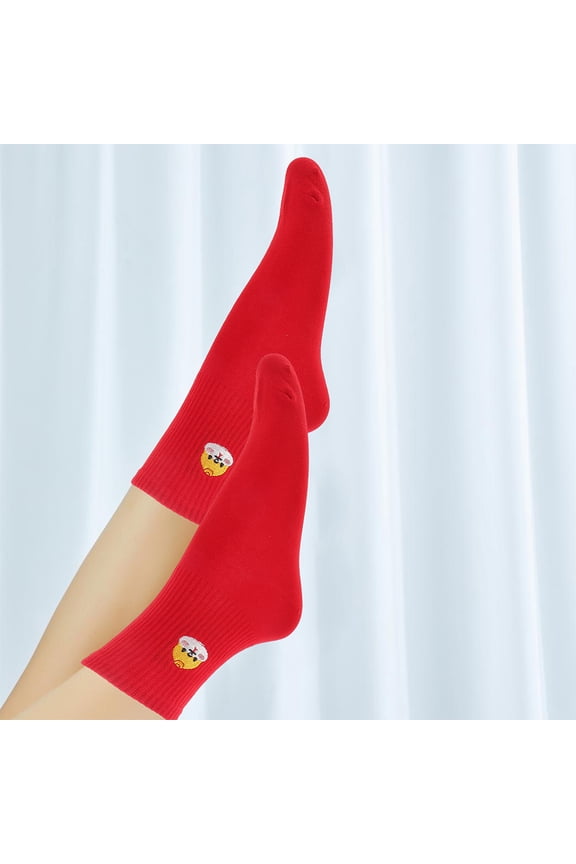 2Pairs Unisex Snake Embroidered Socks Red Cotton Comfortable Socks for Chinese New Year Celebration