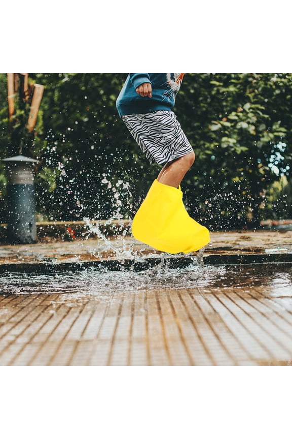 2Pairs Yellow Waterproof Latex Rain Boot Protector Non Slip Reusable Safety Shoes Cover for Outdoor Sports