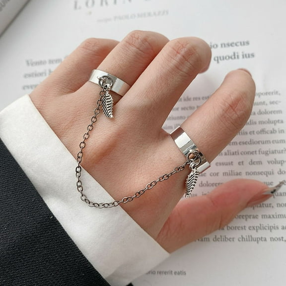 BESTYASH 2Pcs Adjustable Chain Rings Leaf Shape Punk Stackable Jewelry for Daily Wear