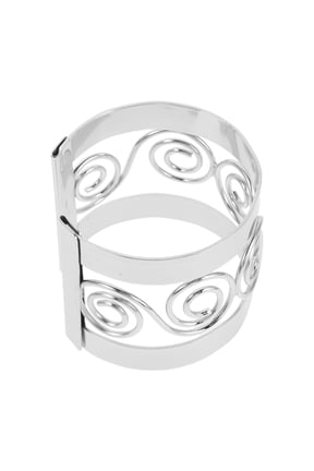 2-Pack Metal Wide Bangle Bracelets Hollow Wave Design Punk Jewelry