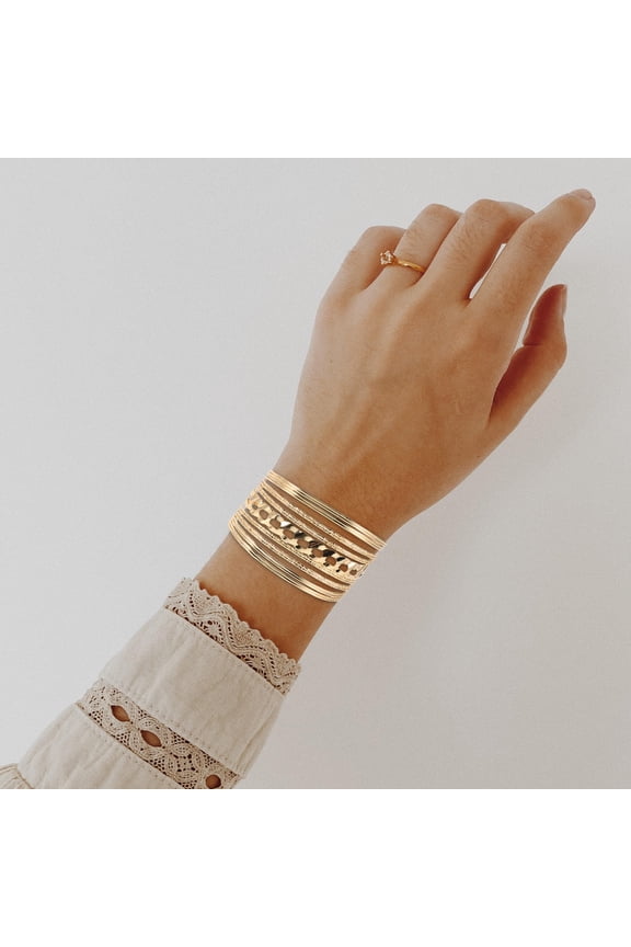 2Pcs Hollow Zinc Alloy Adjustable Bracelets Multi Layer Open Cuff Lightweight Jewelry