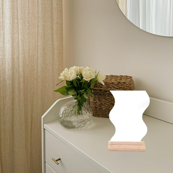 BESTYASH 2Pcs Aesthetic Desk Mirror Plated Silver Frameless Mirror with Wooden Stand for Bedroom Vanity Decor