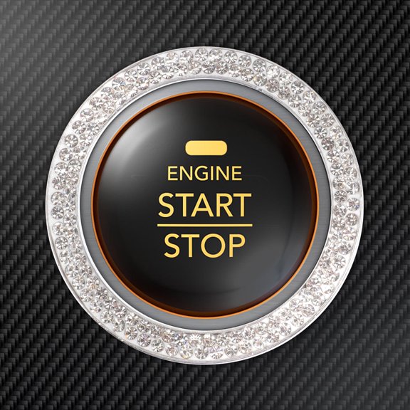 BESTYASH 2Pcs Automobile Start Button Ring White Diamante Circle Car Ignition Push Button