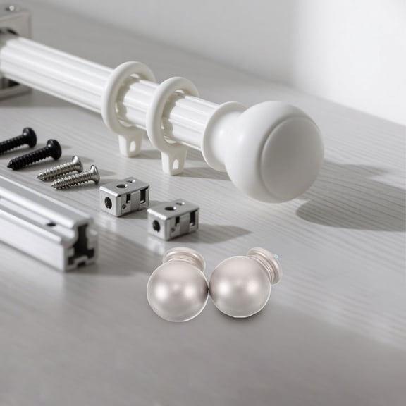 BESTYASH 2Pcs Ball Shape Curtain Rod Finials Silver Plastic Replacement Caps for Window Treatment