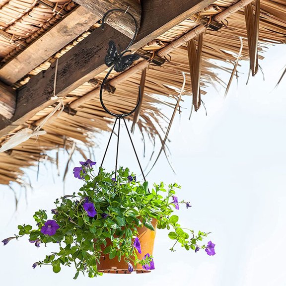 BESTYASH 2Pcs Black Hanging Plant Hanger Bracket with Butterfly for Wall Mounted Outdoor Use