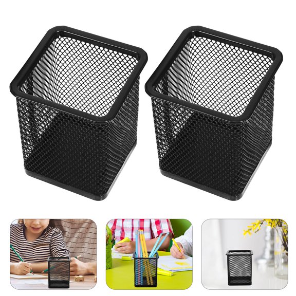 BESTYASH 2Pcs Black Metal Pen Pot Practical Mesh Design for Pencil Holding