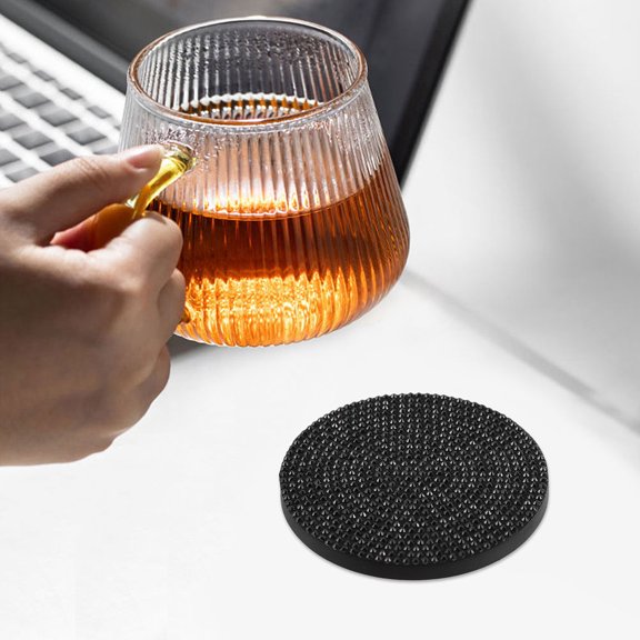 BESTYASH 2Pcs Black Rhinestone Water Cup Coaster Non Slip Plastic Cup Pad for Home Use