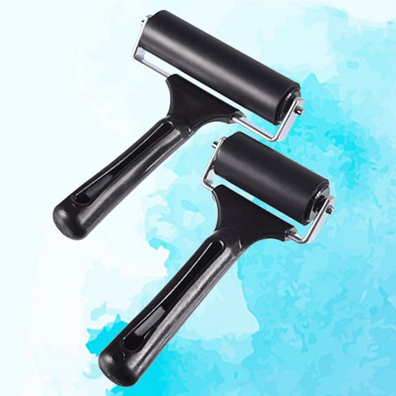 BESTYASH 2Pcs Black Rubber Roller Brayers for Craft Use with Comfortable Handle and Heavy Duty Frame