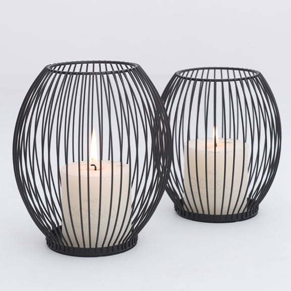 BESTYASH Set of 2 Black Wire Candle Holders, Elegant Art Candlesticks for Home Decor and Table Centerpieces