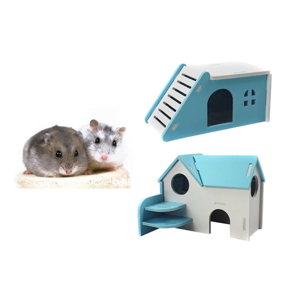 BESTYASH 2Pcs Blue PVC Hamster Villa Small Pet House with Multiple Access Holes Durable Safe Design