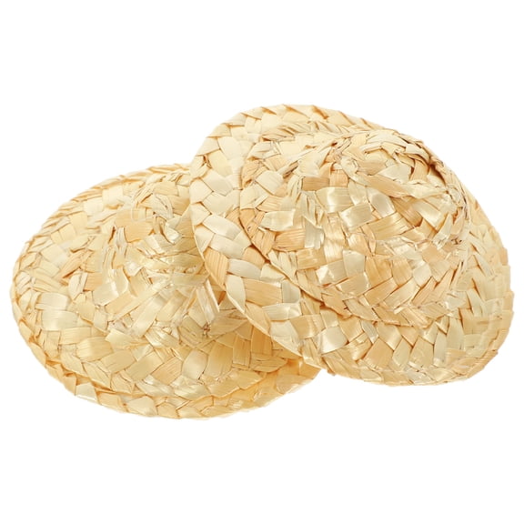 BESTYASH 2Pcs Braided Straw Decorations Hand Woven Hat Khaki Craft Material for Dolls and Pets