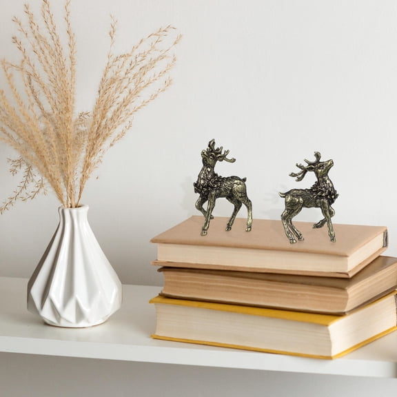 BESTYASH 2-Piece Brass Deer Figurine Set Light Brown Solid Desktop Decoration for Elegant Home and