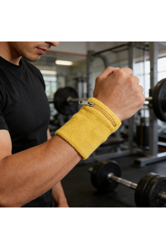 2-Pack Cotton Sweatband Wrist Wallet with Breathable Fabric and Zipper Pocket for Gym, Running, Workout, Travel