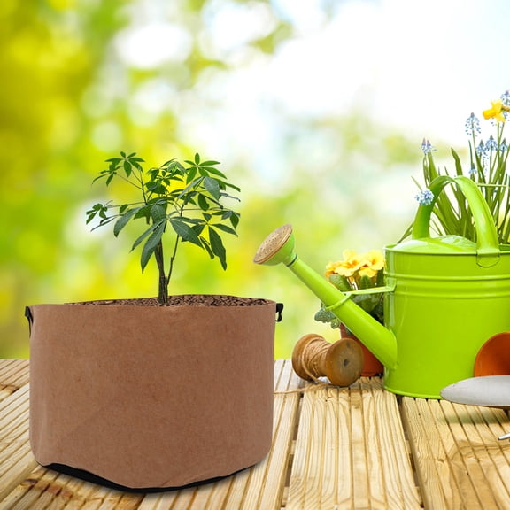 BESTYASH 2Pcs Breathable Plant Growing Pouch Khaki Nonwoven Garden Planters with Durable Handles for