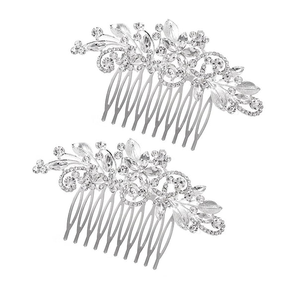 BESTYASH 2Pcs Rhinestone Bridal Hair Accessory Silver Elegant Head Decorations for Women Prom