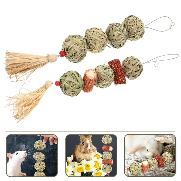 BESTYASH 2Pcs Bunny Chew Toys Balls Multi Wood Dental Care Lanterns for Rabbits