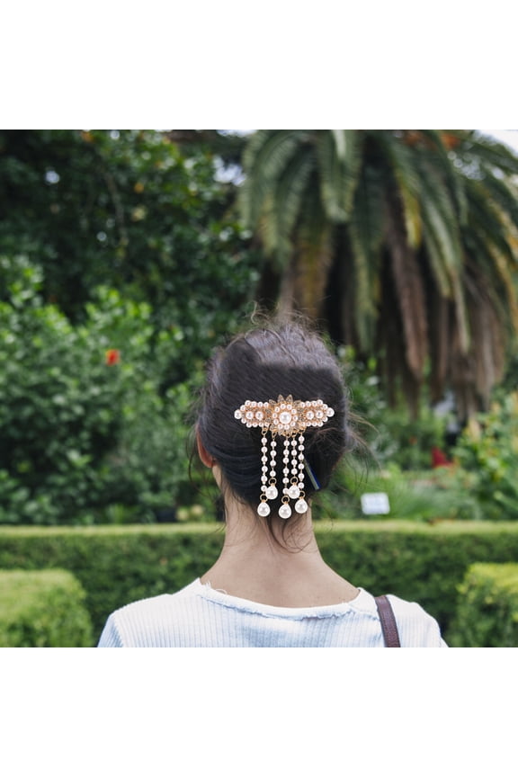 Rhinestone Tassel Hair Clips Beige Alloy Resin for Elegant Styles 2Pcs