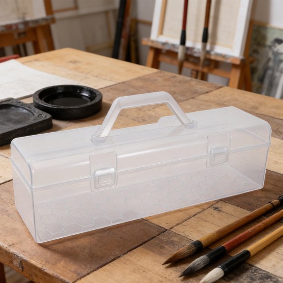 BESTYASH 2Pcs Clear Plastic Storage Box with Handle for Paint Brushes and Art Supplies At Home