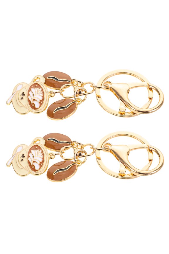 2-Pack Coffee Bean Keychains Stylish Key Holders for Car, Coffee and Cafe Fans in Beige