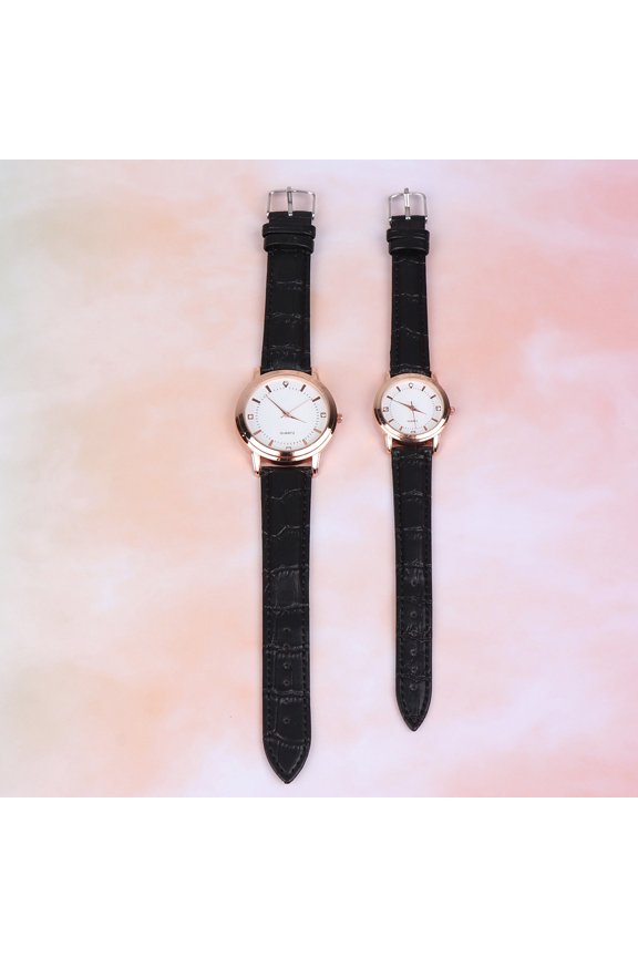 2Pcs Couple Watch Black Quartz with Solid Needle Buckle Fashionable Elegant Gift for Birthdays and Holidays