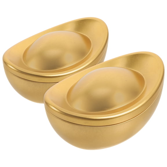 BESTYASH 2Pcs Portable Golden Chinese Ingot Candy Holder Tinplate Box for Cookie Storage