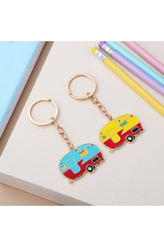 2Pcs Cute Camper Keychain Metal Rv Shape Keyring for Car Bag and Backpack Decoration